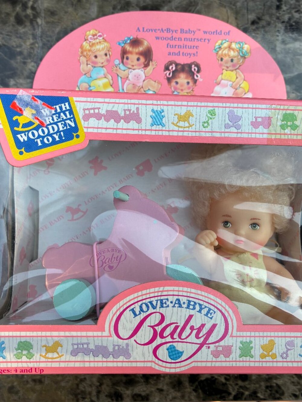 Vintage Love A Bye Baby with Pink Wooden Toy Hasbro 1987